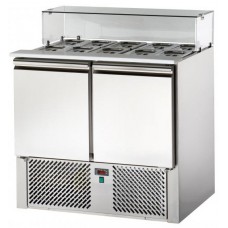 Saladette Refrigerata Ventilata con vaschette a 2 sportelli GN e castello vetri dritto GAS R290